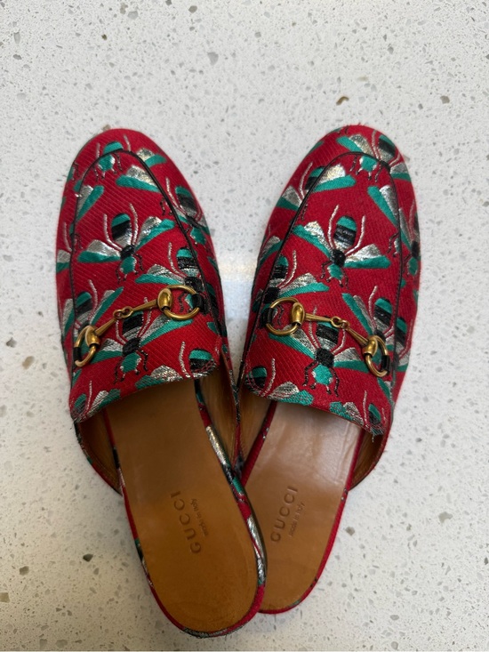 Gucci Shoes - Gucci Women's Red/Teal Jacquard Horsebit Mules